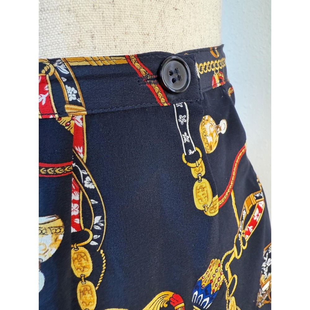 Petite Sophisticate Silk Skirt Size 6 Navy Blue Gold Chain Print Vintage - Picture 3 of 6